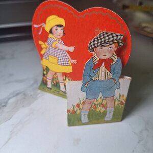 Vintage‎ Valentine Card Kids Dog Pop-Up Heart Cutout Dog Love Kids Boy Girl
